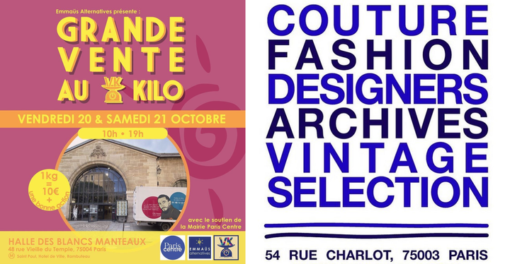 affiche de la vente au kilo emmaus et du pop up vintage